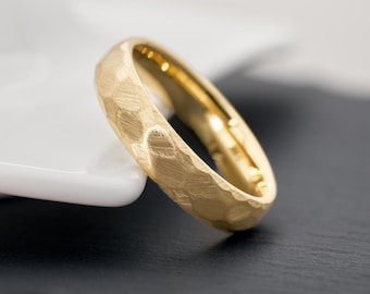 Luna Gold Ring 5 mm • Men's Hammered Ring • Waterproof & Handmade • Wedding Ring, Engagement Ring for Men • Gold Women's Ring, Jewelry