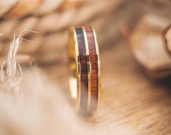 Bague en bois pour hommes et femmes, bague en bois dorée avec boîte à bagues fablano - alliances en bois - bague de fiançailles en bois - bijoux en bois bagues femmes - bagues hommes