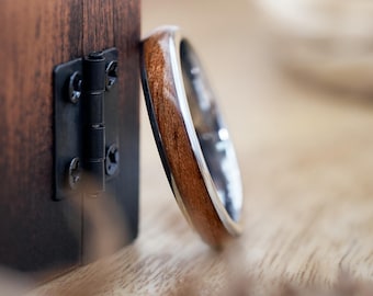 Elano 4mm Silver Wooden Ring • Women's Ring with Wood • Waterproof & Handmade • Wooden Wedding Ring - Wooden Wedding Ring • Wooden Rings Jewelry for Women