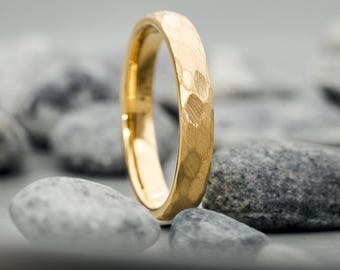 Luna Gold Ring 3.5 mm • Hammered Women's Ring • Waterproof • Wedding Ring, Engagement Ring • Unique Gold Jewelry for Women & Men