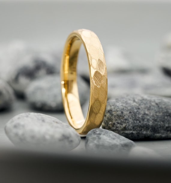 Ring Gold 3,5 mm Luna • Damen Ring gehämmert • wasserfest • Ehering Trauring Verlobungsring Frauen • Unikat Schmuck Gold für Damen & Herren