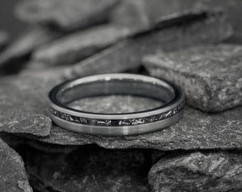 Nova Graphite Ring 3.5 mm • Women's Meteorite Ring • Waterproof • Handmade Women's Ring • Engagement Ring, Wedding Ring for Women