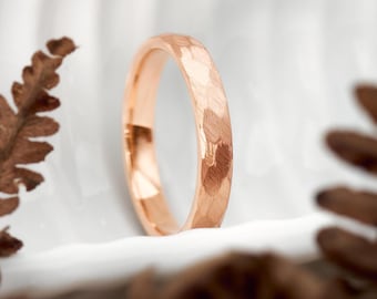Luna rose gold ring, 3.5 mm • Hammered women's ring • Waterproof • Wedding ring, engagement ring for women • Unique jewelry for women and men