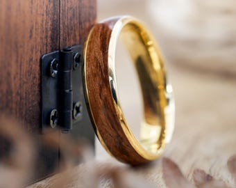 Elano Gold Ring 6 mm • Unisex wooden ring made of real wood • Waterproof & handmade • Wedding ring, engagement ring, natural • Unique piece of jewelry
