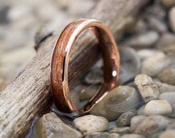 Elano rose gold ring, 4 mm • Women's wooden ring, real wood • Waterproof & handmade • Wedding ring, engagement ring, natural • Unique jewelry