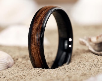 Elano Black Ring 6 mm • Real wood ring • Waterproof & handmade • Wedding ring, engagement ring, natural • Men's ring, women's ring