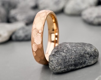 Luna Rose Gold Ring 5 mm • Hammered ring • Waterproof & handmade • Wedding ring, engagement ring • Rose gold ring for women and men