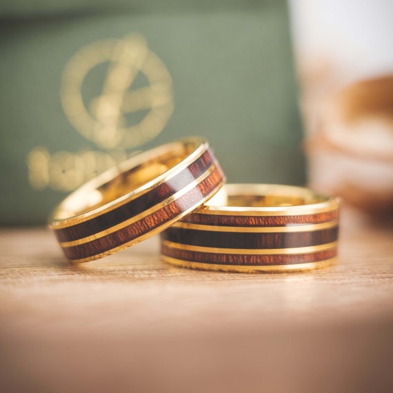 Partner Rings Wood in Gold With Ring Box Wood Fablano as Wooden Wedding Rings Wedding Rings Wood Couple Rings Wood Engagement Rings Wood Gold Rings Etsy