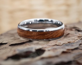 Elano Silver Ring 6 mm • Unisex wooden ring made of real wood • Waterproof & handmade • Wedding ring, engagement ring, natural • Unique jewelry