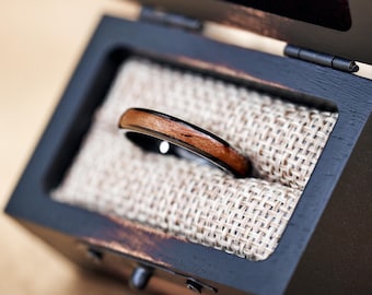 Elano Black Ring 4 mm • Women's Wooden Ring, Real Wood • Waterproof & Handmade • Wedding Ring, Engagement Ring, Natural • Unique Jewelry