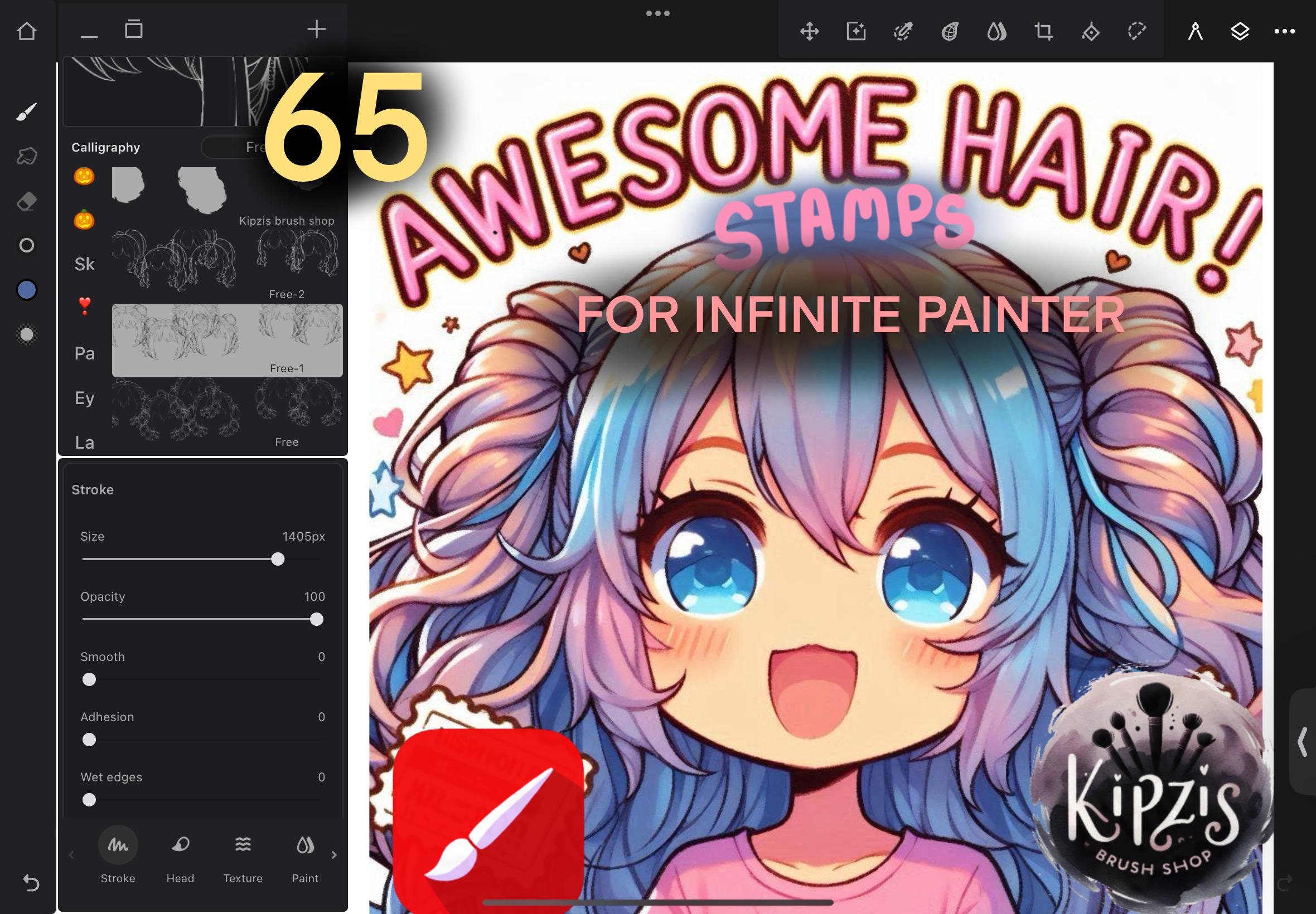 65 High-Resolution Chibi Hair Stamps for Infinite Painter
