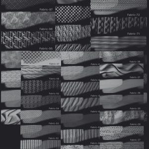May include: A collection of 33 grayscale images of different fabric textures. The images are labelled with numbers from 26 to 99.