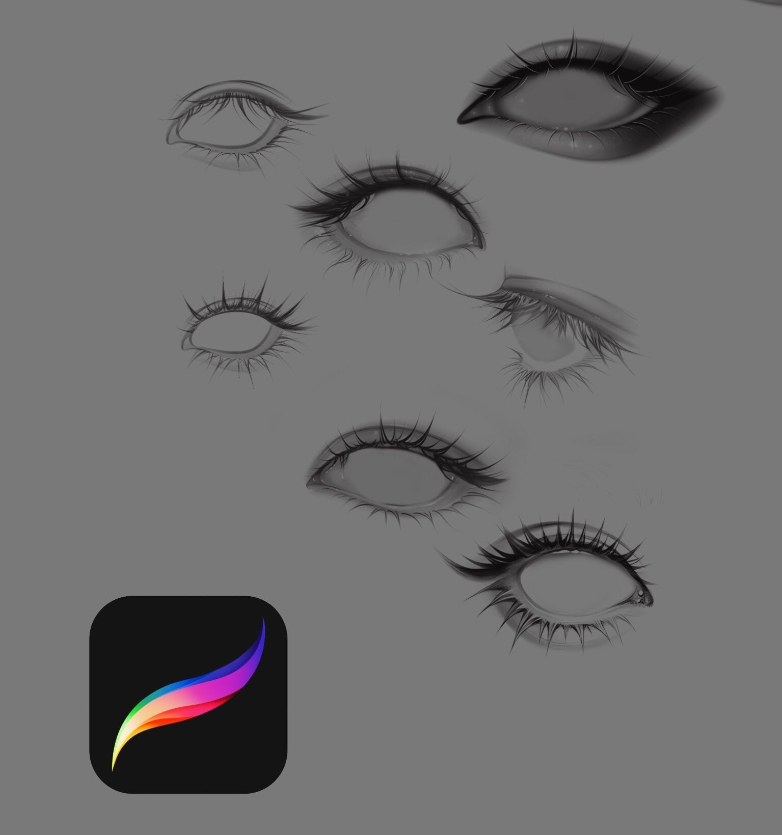 Pincéis de olhos lindos para Procreate — Íris, cílios e brilhos em alta resolução