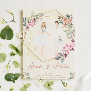 Queer Wedding Invitation Template,  Watercolor Flower Wedding Invite, LBGTQ Wedding Invitation, Wedding Invitation Template, Editable