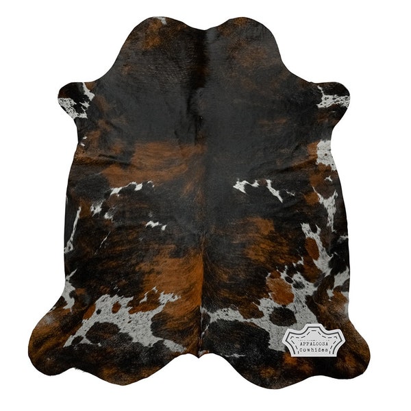 100% Genuine Leather Cowhide Rug in Dark Tricolor  | Medium 5' x 7'| Best Price Guaranteed
