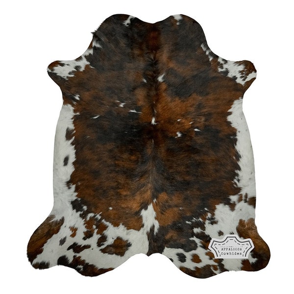 100% Genuine Real Cowhide Rug Leather  in Dark Tricolor | Large 6' x 7'| Best Price Guaranteed