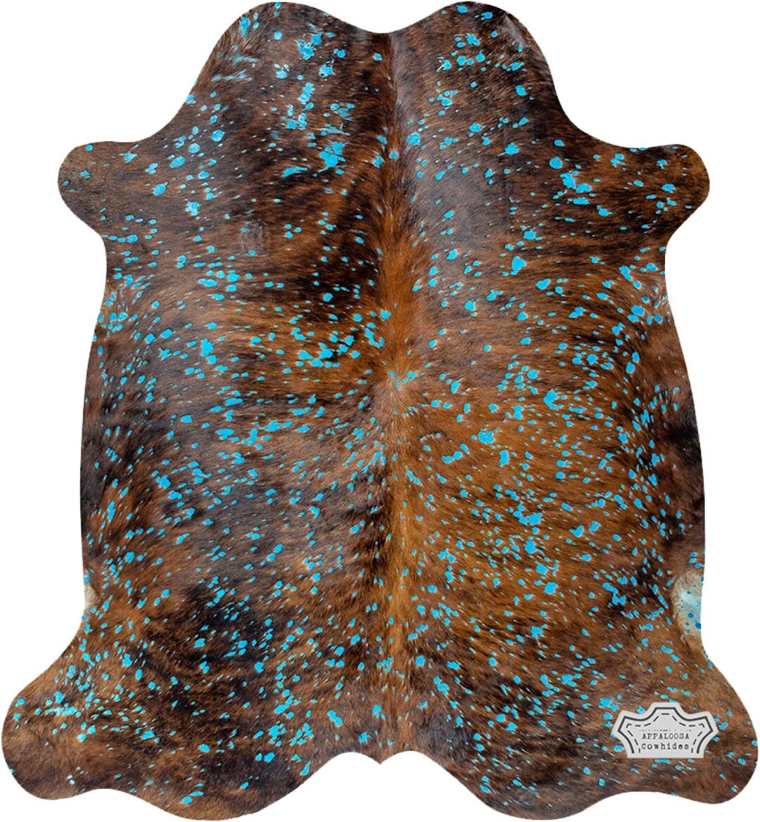100 Genuine Leather Cowhide Rug in Turquoise Devore on Brindle Large 6