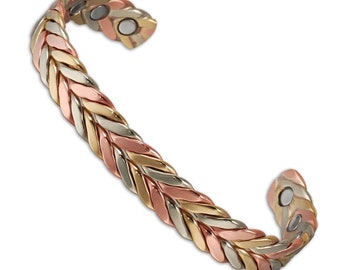 Elegant Braided Tri-Color Magnetic Copper Bracelet
