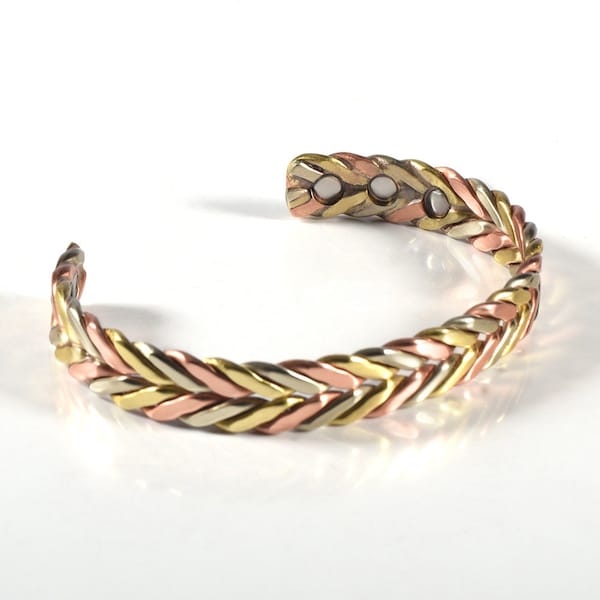 Elegant Braided Tri-Tone Magnetic Copper Bracelet