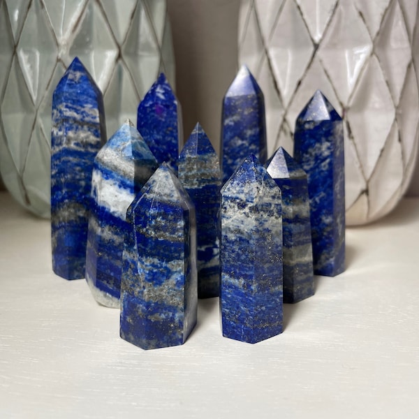 Lapis Lazuli Point Towers, UV Reactive Natural Crystal with Pyrite