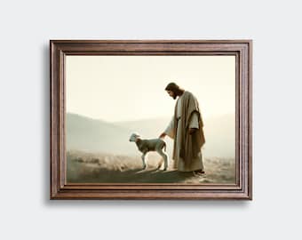 Unser Göttlicher Hirte - Digitaler Download - Jesus verlässt die 99, Jesus Bibel Kunst zum Ausdrucken, christliche Wandkunst, Matthäus 18:12