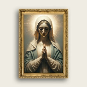 Blessed Virgin Mary Digital Download - Virgin Mary Oil Painting Print - Christian Decor Wall Art