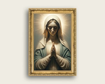 Blessed Virgin Mary Digital Download - Virgin Mary Oil Painting Print - Christian Decor Wall Art