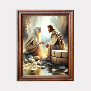 Jesus and the Woman at the Well, Digital Download, Samaritan, Jesus Heals, Painting, Bible Wall Art, Christian Faith, God, Biblical Art