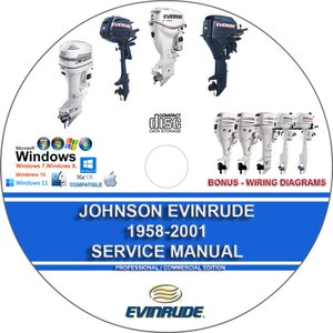 Johnson Evinrude Outboard 1958 - 2001  1-300 HP Service Repair Manual on CD