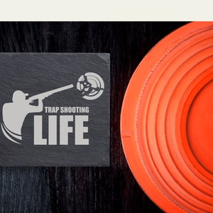 Trap Shooting Life | ENGRAVED Wooden or Slate Coasters | Custom-made | Trap | Clay | Skeet shooting Competition Set of 4