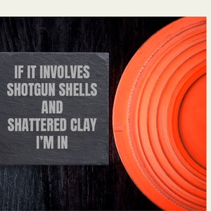 Shotgun Shells and Shattered Clay | ENGRAVED Wooden or Slate Coasters | Custom-made | Trap | Clay | Skeet shooting Competition Set of 4