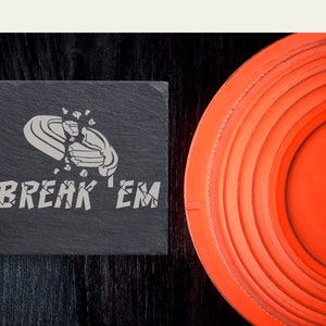 Break Em&#39; | ENGRAVED Wooden or Slate Coasters | Custom-made | Trap | Clay | Skeet shooting Competition Set of 4