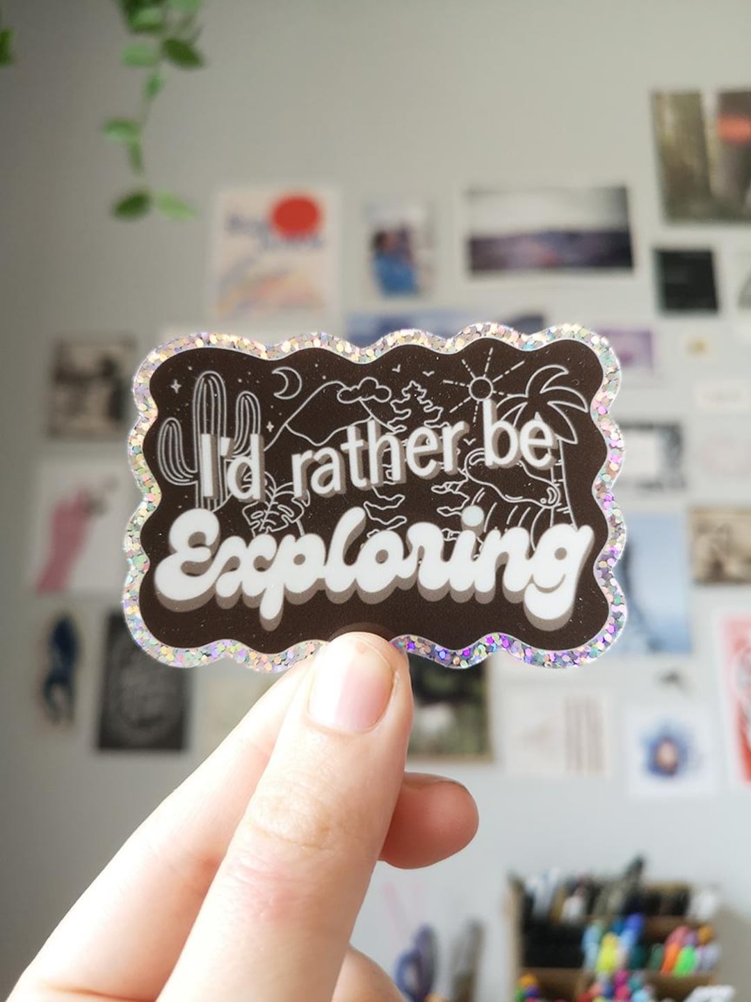 Sticker Exploring I'd Rather Be Exploring Glitter Sticker • Vinyl Sticker for Adventure ...
