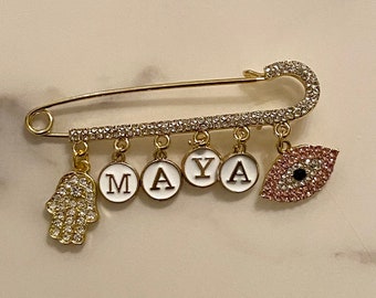 custom baby stroller pin. baby gift. evil eye. bris. brit milah. hamsa. protection. jewish baby gift. christening.