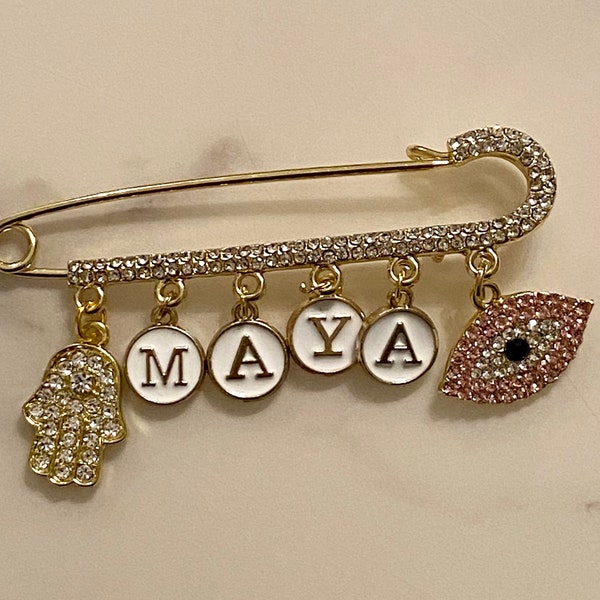 custom baby stroller pin. baby gift. evil eye. bris. brit milah. hamsa. protection. jewish baby gift. christening.