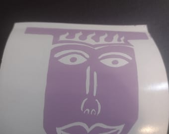 Self-portrait that exhibited in Rome, Italy (2012) inspired berry purple permanent vinyl sticker. Self-portrait with AA/HCA grad cap sticker