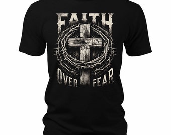 Men's Faith Over Fear T-Shirts Christian Short Sleeve Crewneck Graphic Tees, Gift for Dad, Christian Shirt, Jesus, Unashamed, Gifts for Him