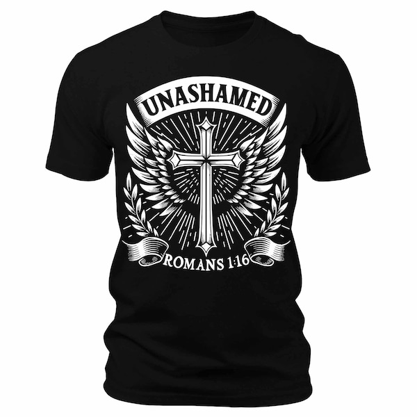 Men's Unashamed Romans 1:16 T-Shirt Christian Short Sleeve Crewneck Graphic Tee, Gift for Dad, Christian Shirt, Christian Gift, Gift for Him