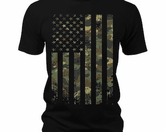 Men's American Flag Camouflage T-Shirts Patriotic USA Cammo Short Sleeve Crewneck Graphic Tees, America, USA Flag, Military, Gift for Him