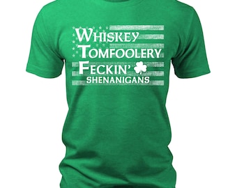 WTF Whiskey Tomfoolery Feckin' Shenanigans St Patricks Day Shirt American Flag Patriotic Graphic Tee, WTF Shirt, Trendy Gifts for Him