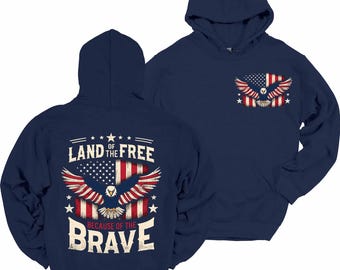 Land Of The Free Because Of The Brave American Eagle Flag Hoodie Patriotic Heavy Blend Hooded Sweatshirt, 4TH Of July Hoodie, Gifts for Him