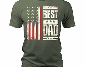Best Dad American Flag Patriotic Short Sleeve Crewneck Shirt, Gift for Dad, America, USA, Military, Gift for Him, Fathers Day Shirt, Gifts
