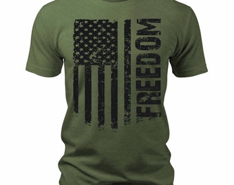 Men's Flag T-Shirts Patriotic Freedom Short Sleeve Crewneck Graphic Tees, Gift for Dad, America, USA, Military, Tactical, Gift for Him