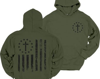 Cross Flag Hoodie Patriotic Heavy Blend Hooded Sweatshirt, Patriotic Hoodie, Gifts for Him, USA Hoodies, Gifts for Dad, Freedom Gifts