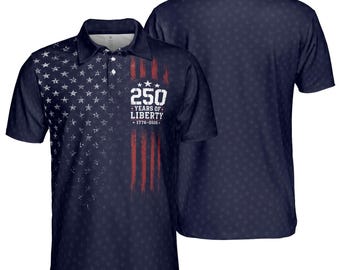 250 Jahre Freiheit Poloshirt für Herren Patriotic 1776 2026 4. Juli Feuchtigkeitstransport Kurzarm Golf Shirt