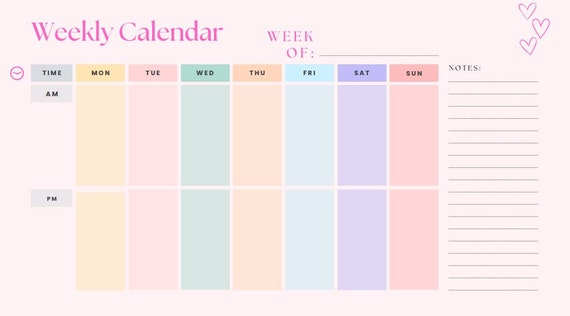 Weekly Planner Printable PDF Weekly Agenda Weekly Desk - Etsy