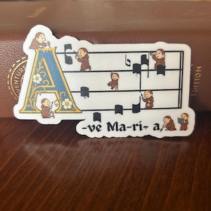 ¡Pegatina católica hecha a mano con el canto gregoriano de Ave María dibujada por monjes!