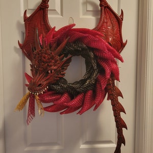 Fire Breathing Dragon Wreaths - Red, Gold, Pink, Black, Blue with Purple.  Great for all Occassions. 1 each in stock.