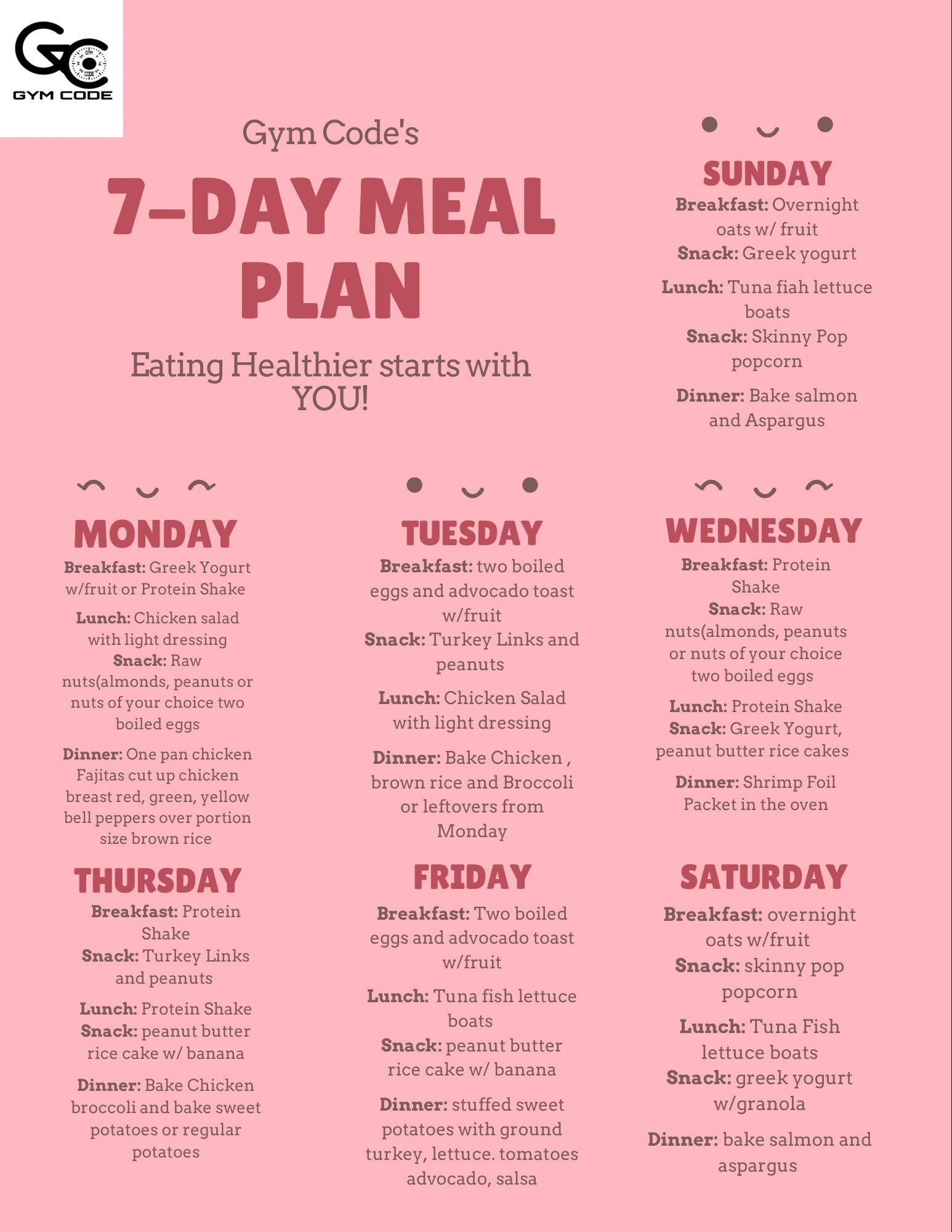 Weekly Meal Plan Etsy