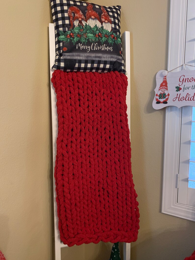 Red Chunky Knit Blanket Etsy